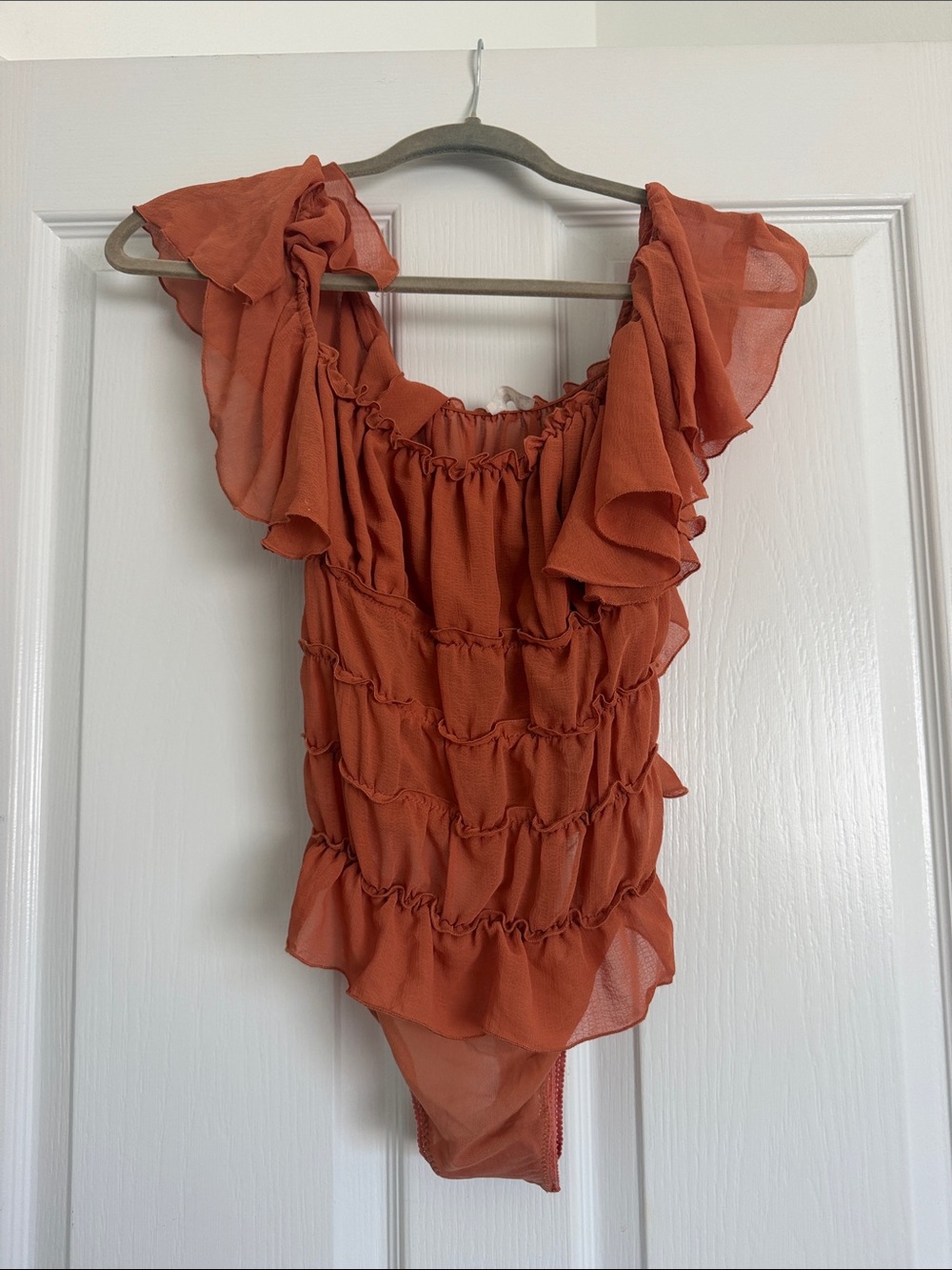 Free People Girls Ruffle One-Piece in Rust Orange